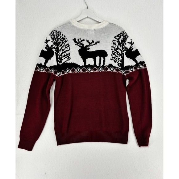 BoohooMAN Men's Reindeer Christmas Sweater Red White Black Size M - Picture 6 of 11